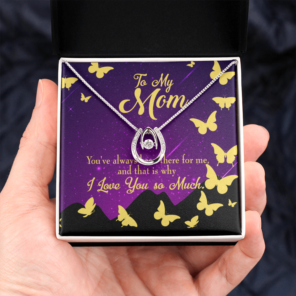 To Mom Always Been There Lucky Horseshoe Necklace Message Card 14k w CZ Crystals-Express Your Love Gifts