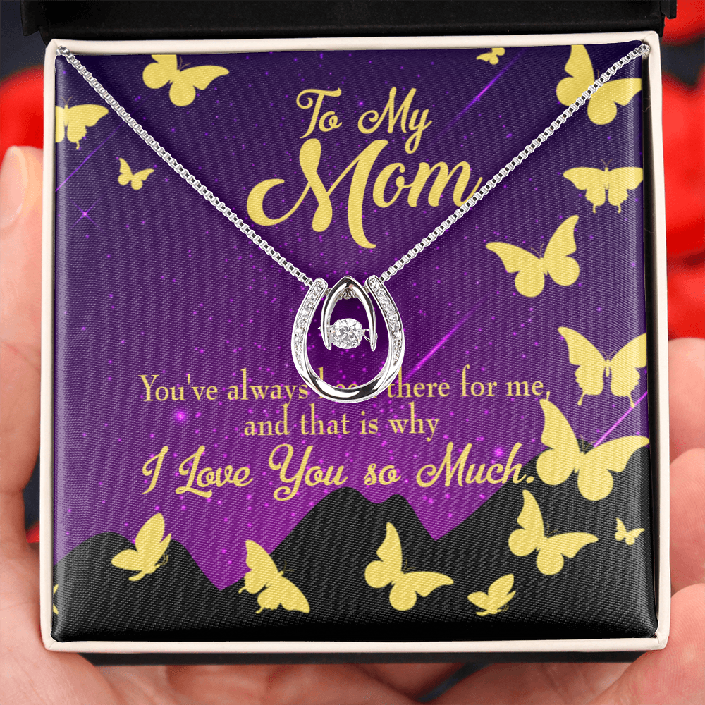 To Mom Always Been There Lucky Horseshoe Necklace Message Card 14k w CZ Crystals-Express Your Love Gifts