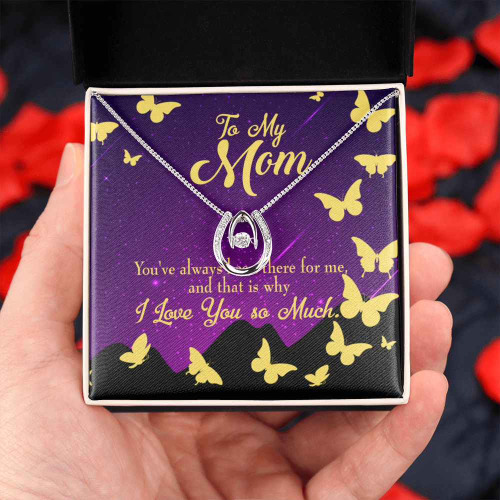 To Mom Always Been There Lucky Horseshoe Necklace Message Card 14k w CZ Crystals-Express Your Love Gifts