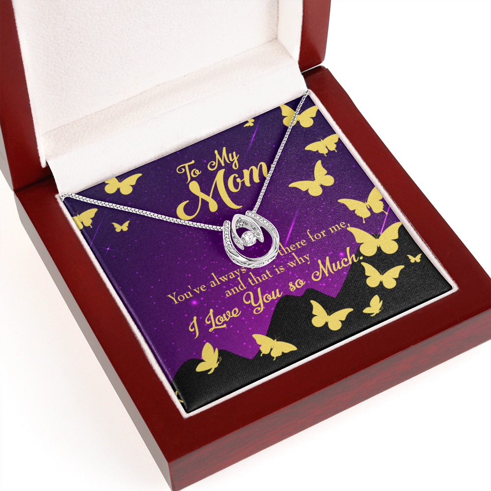 To Mom Always Been There Lucky Horseshoe Necklace Message Card 14k w CZ Crystals-Express Your Love Gifts