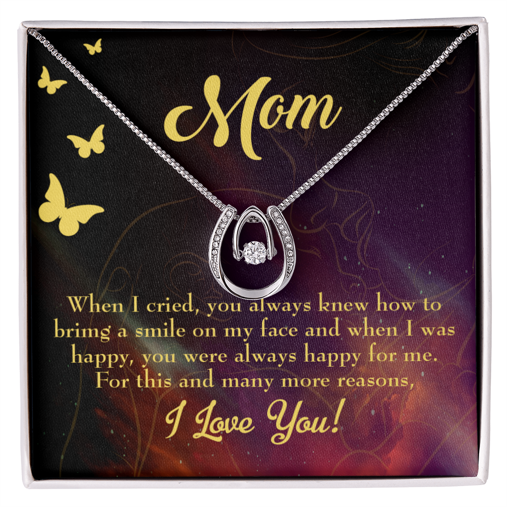 To Mom Always Happy for Me Lucky Horseshoe Necklace Message Card 14k w CZ Crystals-Express Your Love Gifts