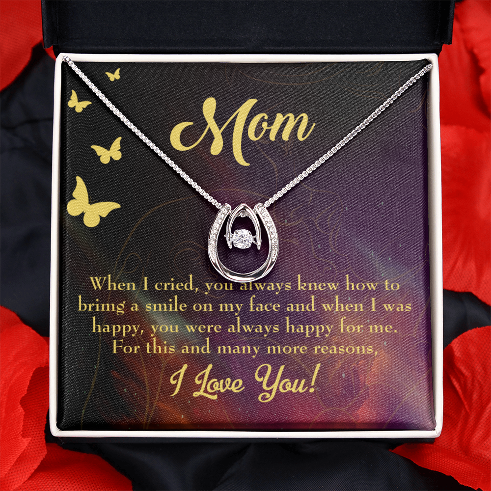 To Mom Always Happy for Me Lucky Horseshoe Necklace Message Card 14k w CZ Crystals-Express Your Love Gifts