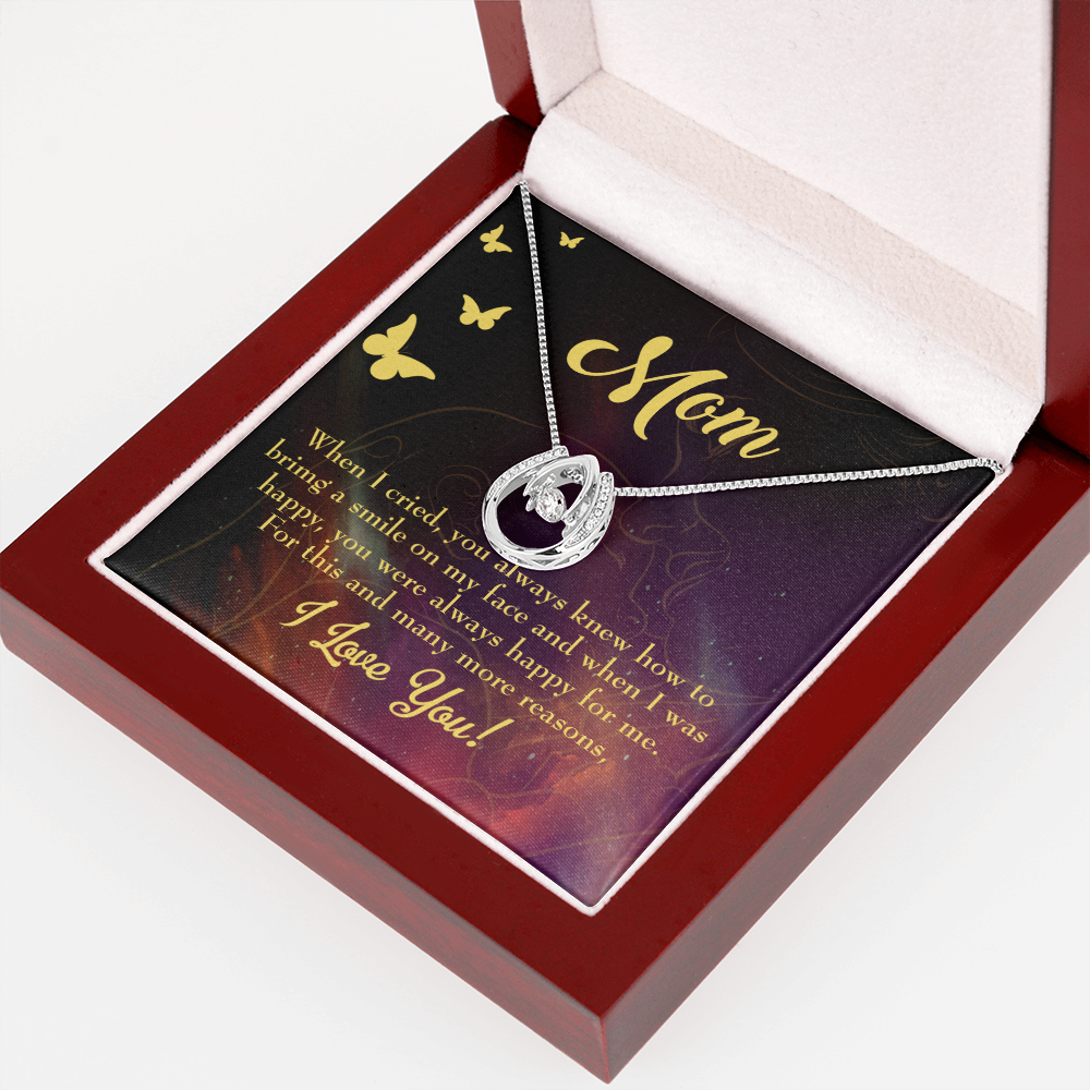 To Mom Always Happy for Me Lucky Horseshoe Necklace Message Card 14k w CZ Crystals-Express Your Love Gifts