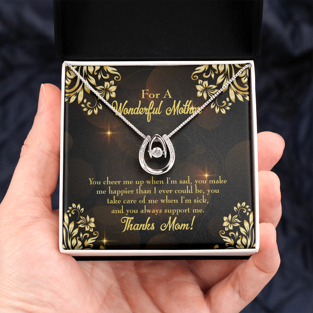 To Mom Always There Horseshoe Necklace Message Card 14k w CZ Crystals-Express Your Love Gifts