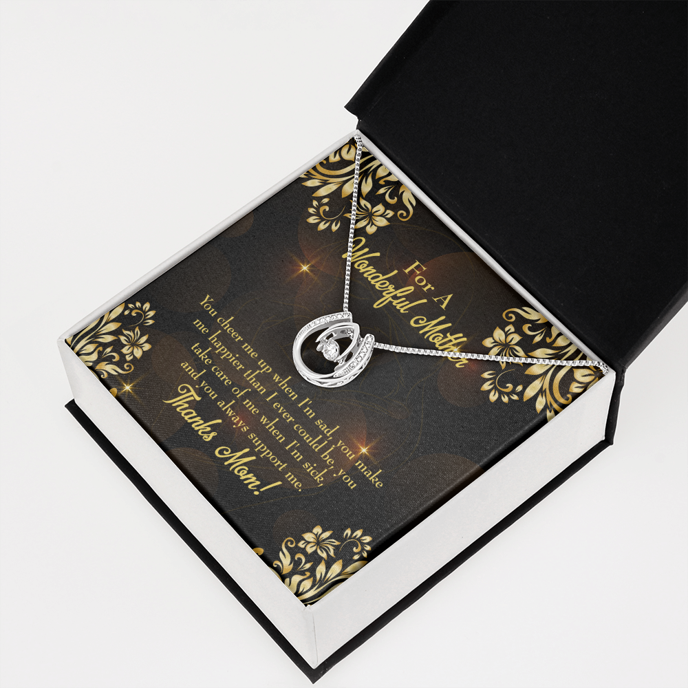 To Mom Always There Horseshoe Necklace Message Card 14k w CZ Crystals-Express Your Love Gifts