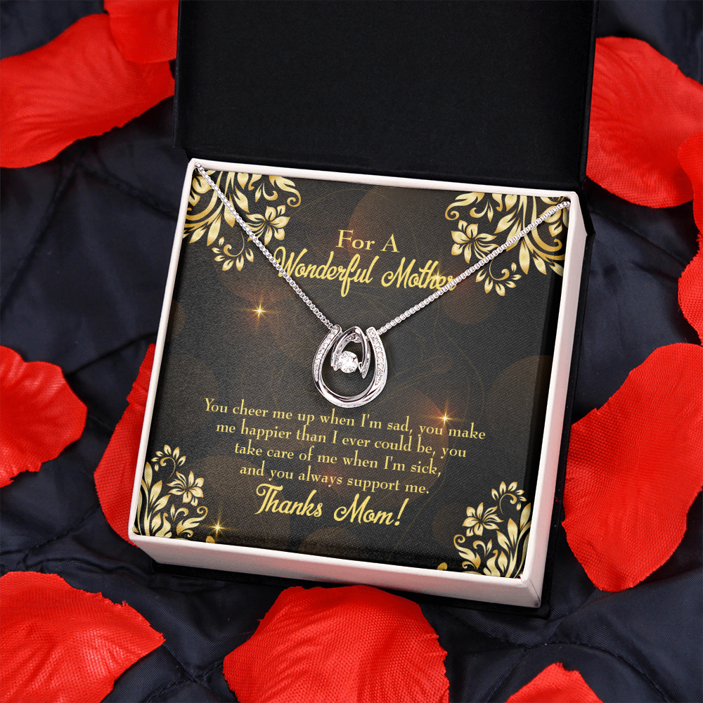 To Mom Always There Horseshoe Necklace Message Card 14k w CZ Crystals-Express Your Love Gifts