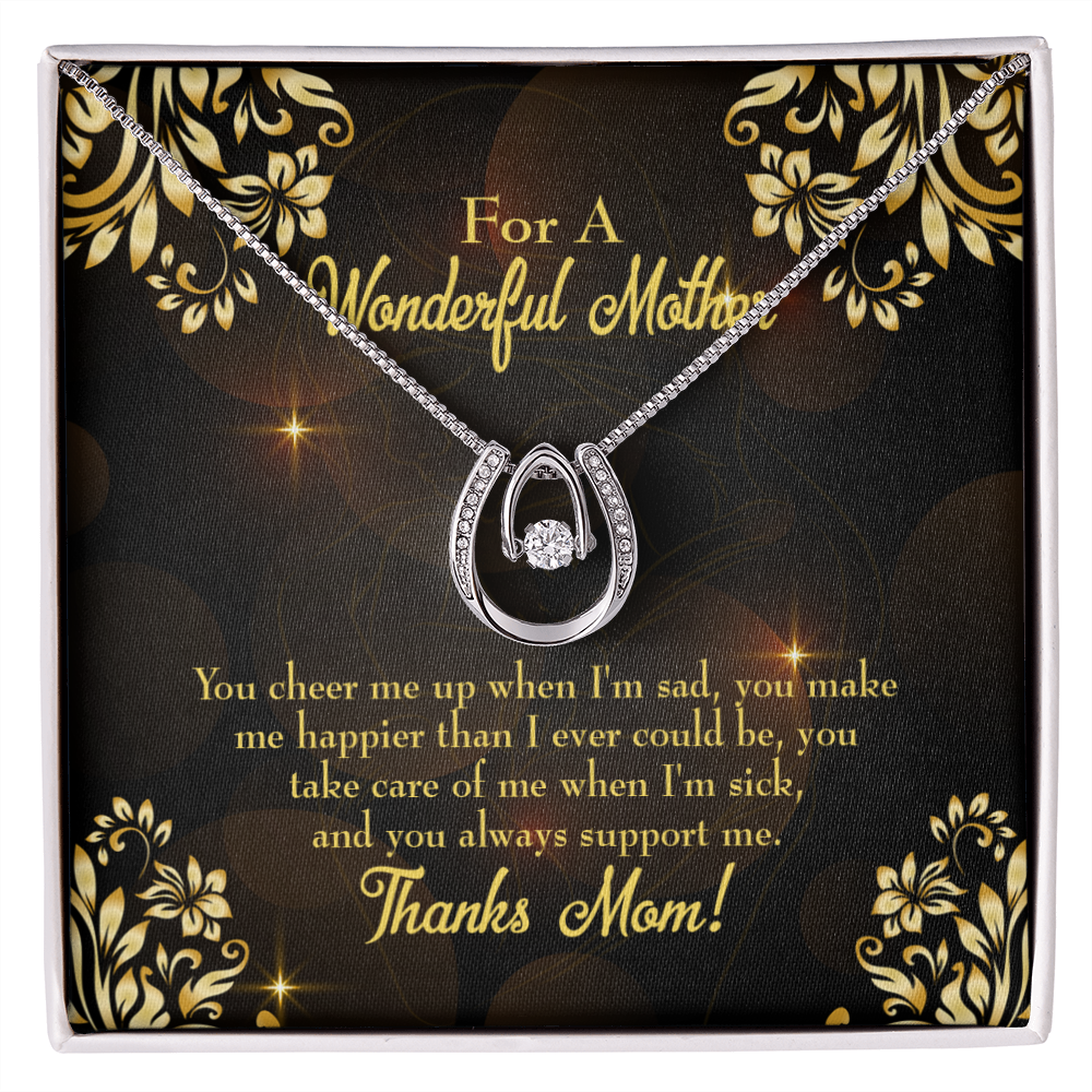 To Mom Always There Horseshoe Necklace Message Card 14k w CZ Crystals-Express Your Love Gifts