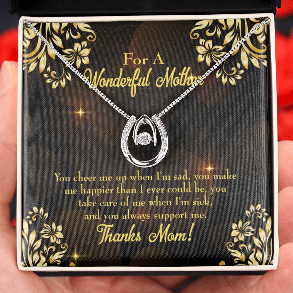 To Mom Always There Horseshoe Necklace Message Card 14k w CZ Crystals-Express Your Love Gifts