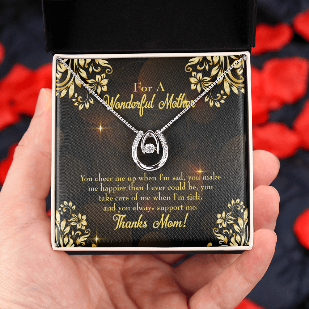 To Mom Always There Horseshoe Necklace Message Card 14k w CZ Crystals-Express Your Love Gifts