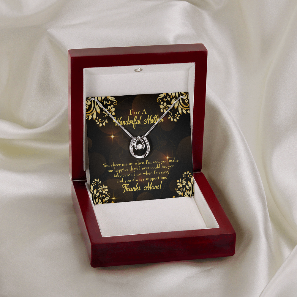 To Mom Always There Horseshoe Necklace Message Card 14k w CZ Crystals-Express Your Love Gifts