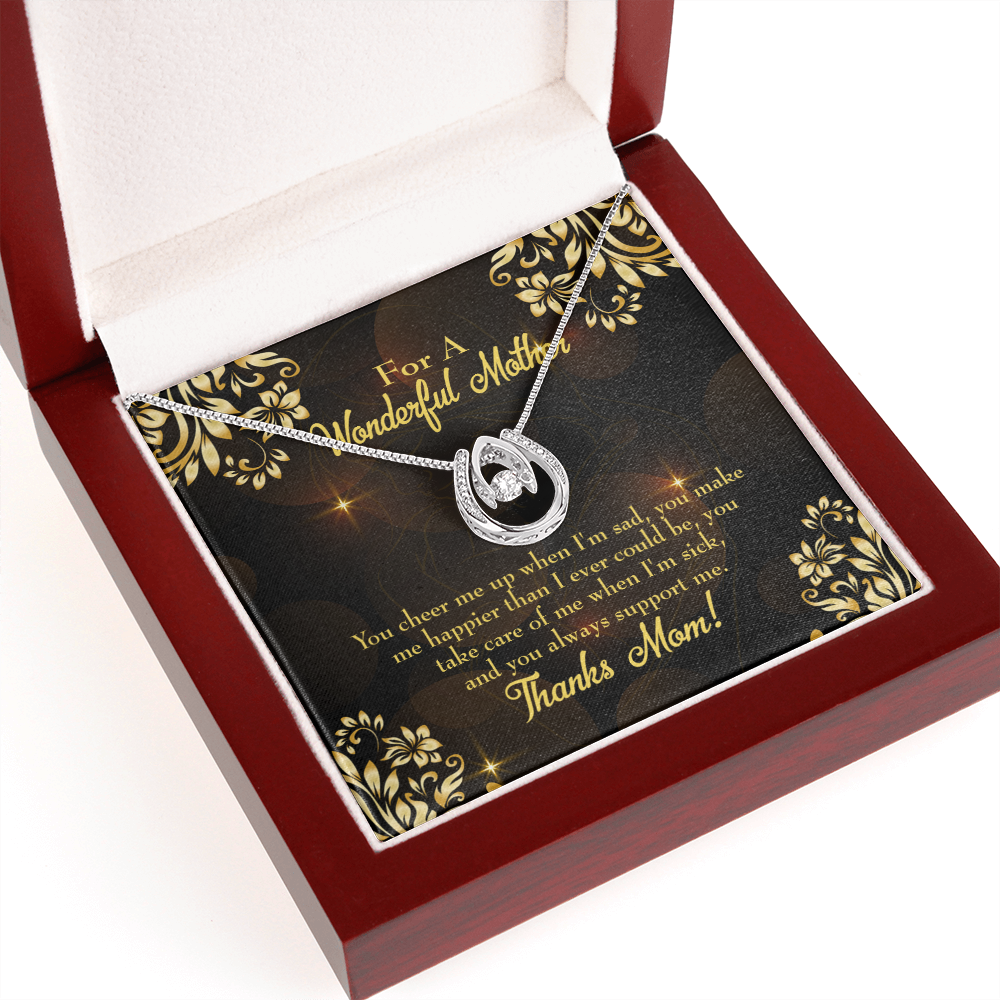 To Mom Always There Horseshoe Necklace Message Card 14k w CZ Crystals-Express Your Love Gifts