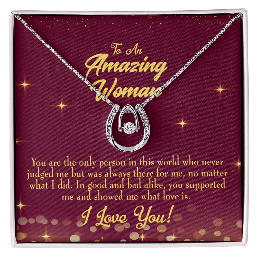 To Mom Always There Lucky Horseshoe Necklace Message Card 14k w CZ Crystals-Express Your Love Gifts