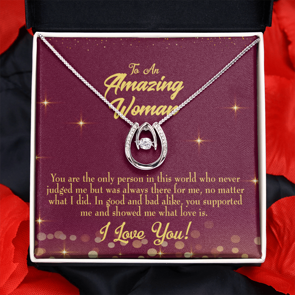 To Mom Always There Lucky Horseshoe Necklace Message Card 14k w CZ Crystals-Express Your Love Gifts