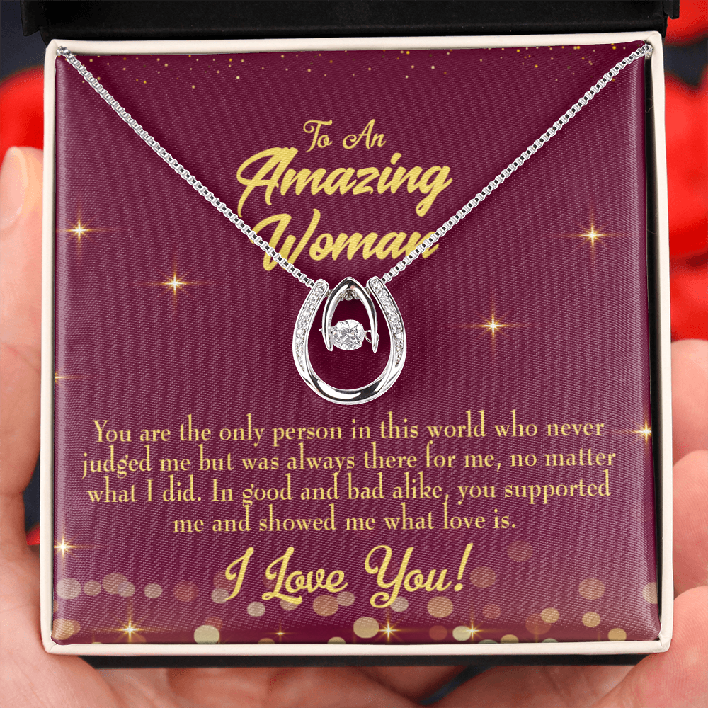 To Mom Always There Lucky Horseshoe Necklace Message Card 14k w CZ Crystals-Express Your Love Gifts