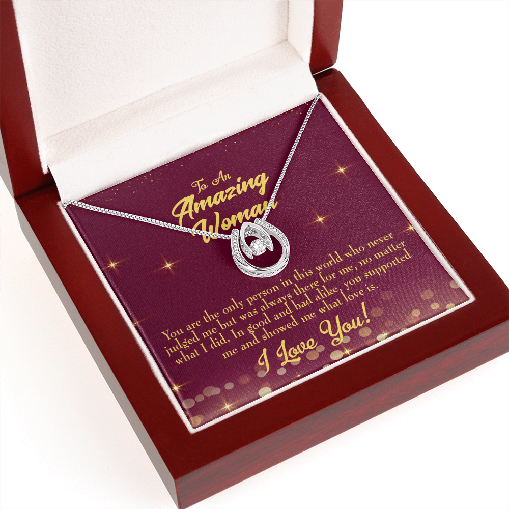 To Mom Always There Lucky Horseshoe Necklace Message Card 14k w CZ Crystals-Express Your Love Gifts