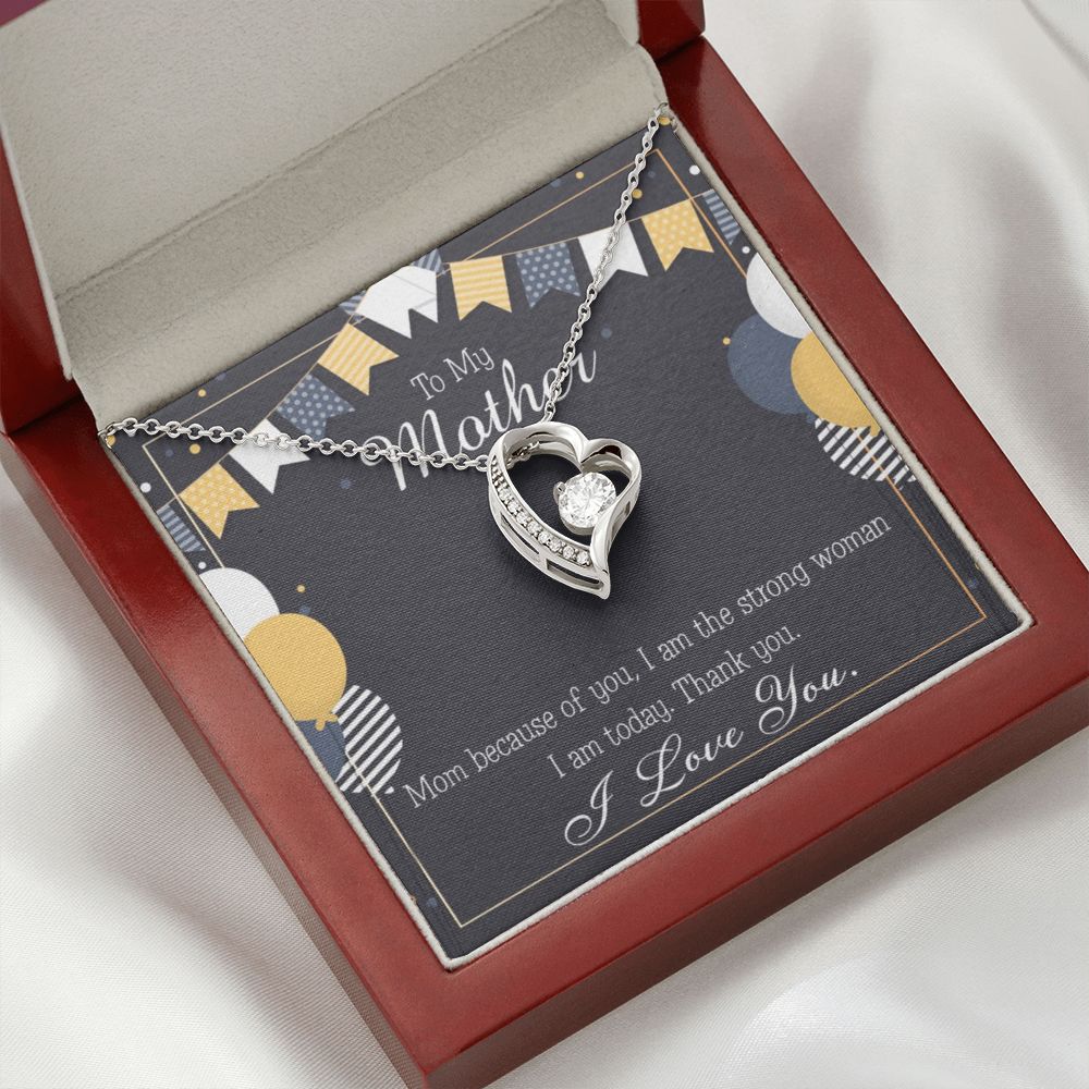 To Mom Because of You Mom Forever Necklace w Message Card-Express Your Love Gifts