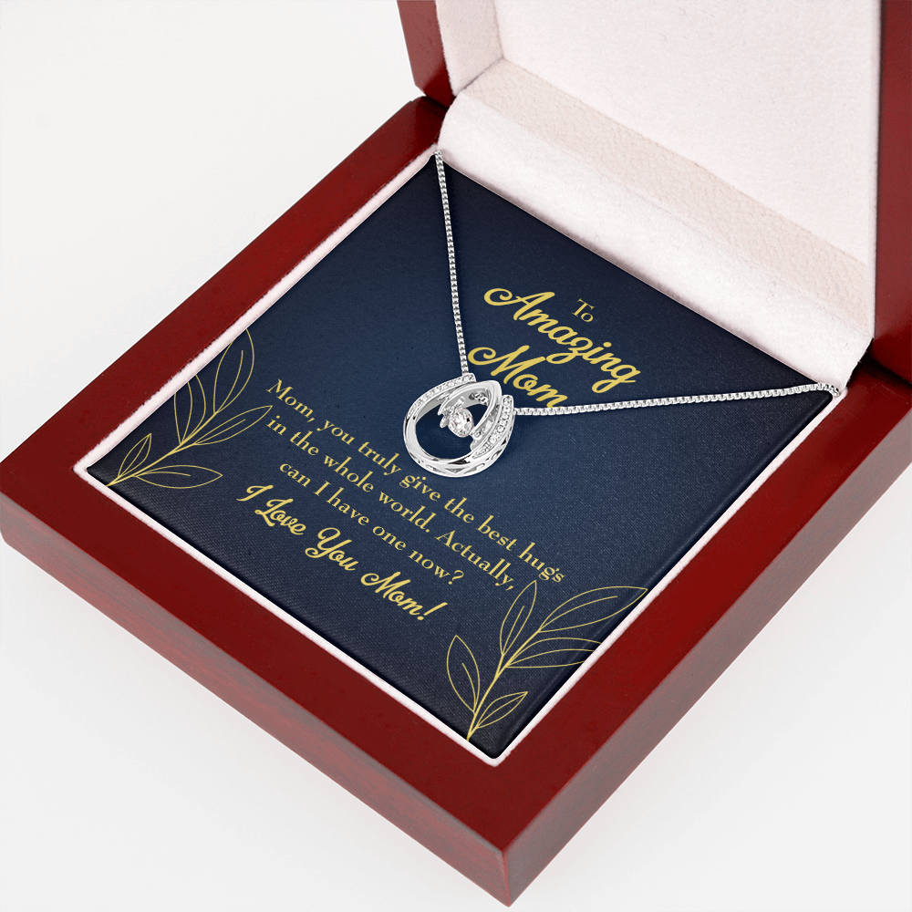 To Mom Best Hugs Lucky Horseshoe Necklace Message Card 14k w CZ Crystals-Express Your Love Gifts