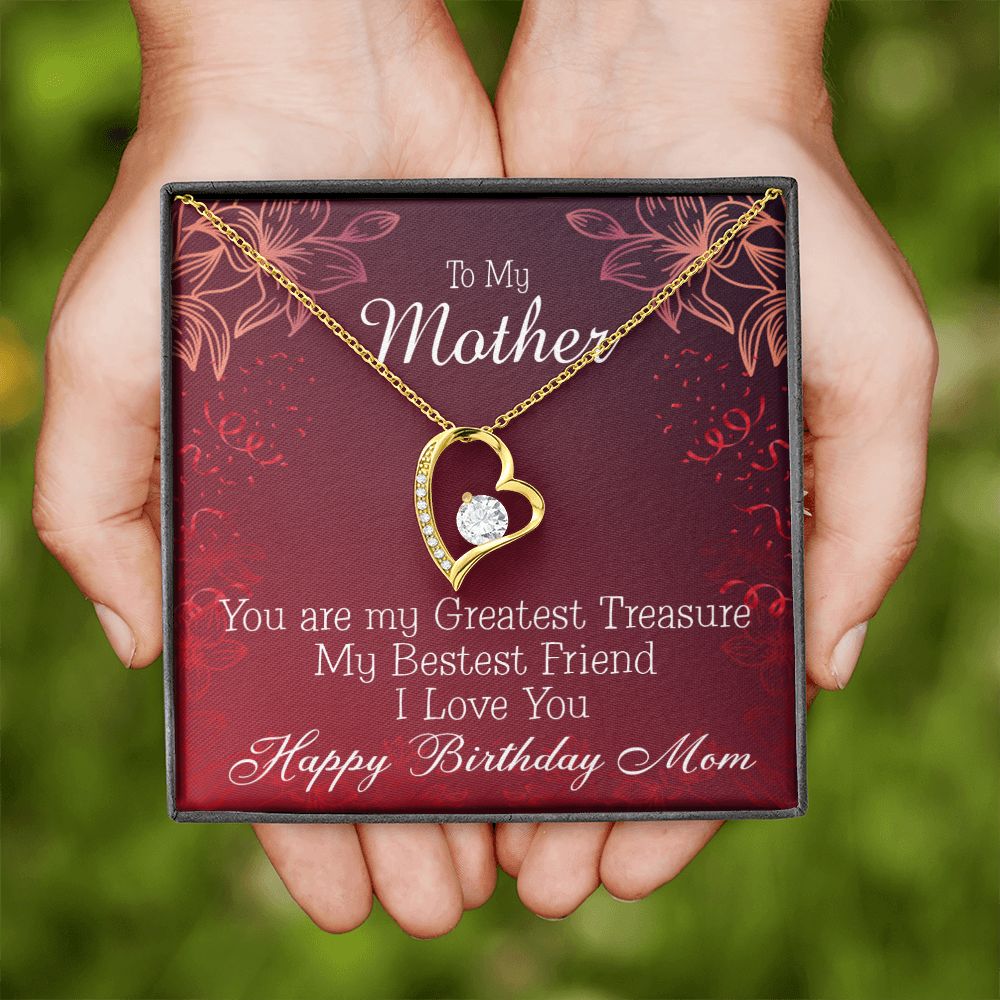 To Mom Birthday Message Greatest Treasure Forever Necklace w Message Card-Express Your Love Gifts