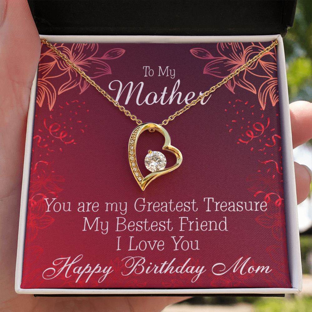 To Mom Birthday Message Greatest Treasure Forever Necklace w Message Card-Express Your Love Gifts