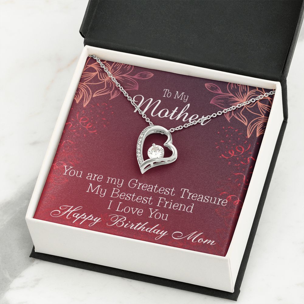 To Mom Birthday Message Greatest Treasure Forever Necklace w Message Card-Express Your Love Gifts