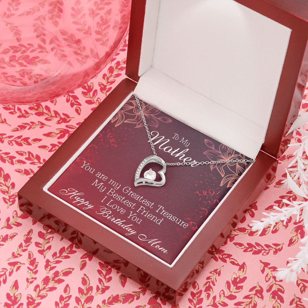 To Mom Birthday Message Greatest Treasure Forever Necklace w Message Card-Express Your Love Gifts