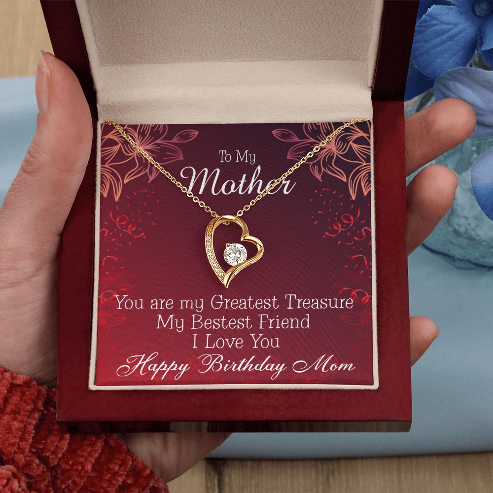 To Mom Birthday Message Greatest Treasure Forever Necklace w Message Card-Express Your Love Gifts