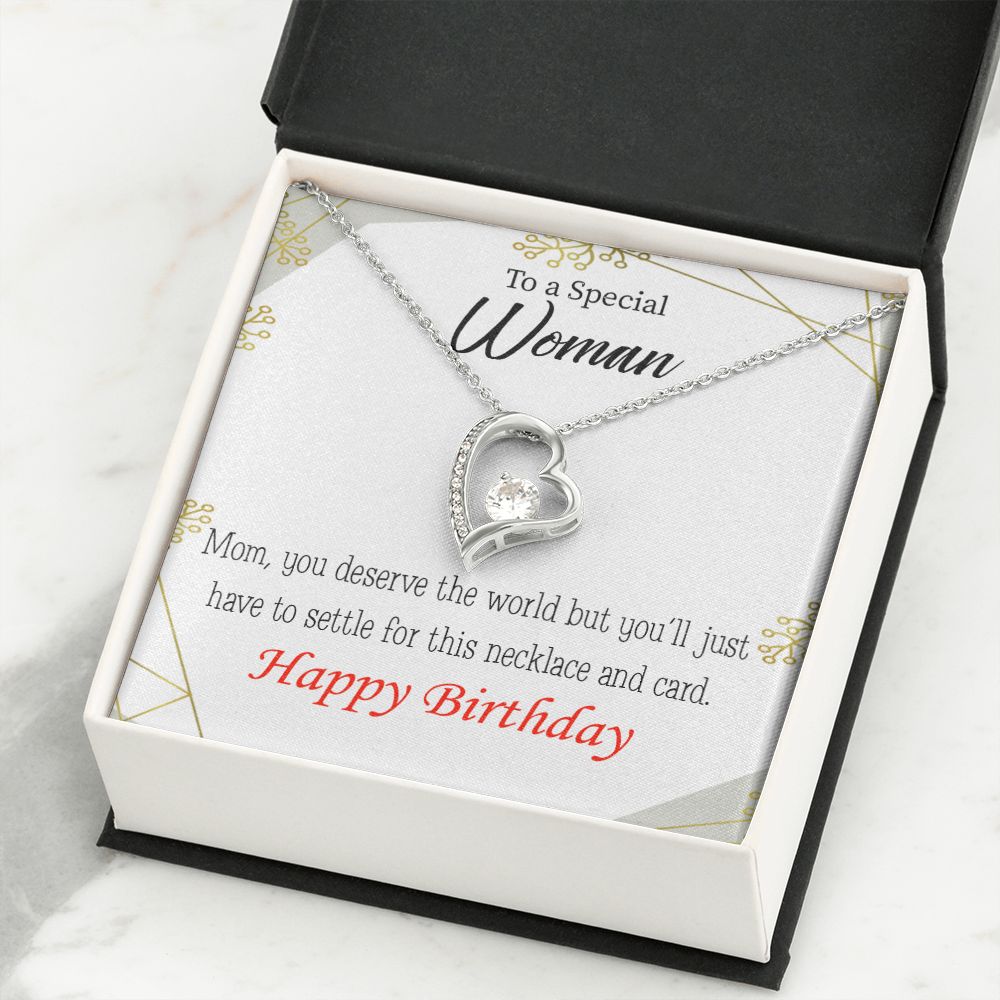 To Mom Birthday Message You Deserve the World Forever Necklace w Message Card-Express Your Love Gifts
