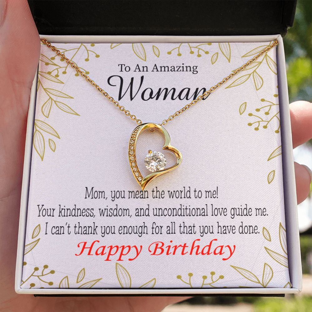 To Mom Birthday Message You Mean the World to Me Forever Necklace w Message Card-Express Your Love Gifts