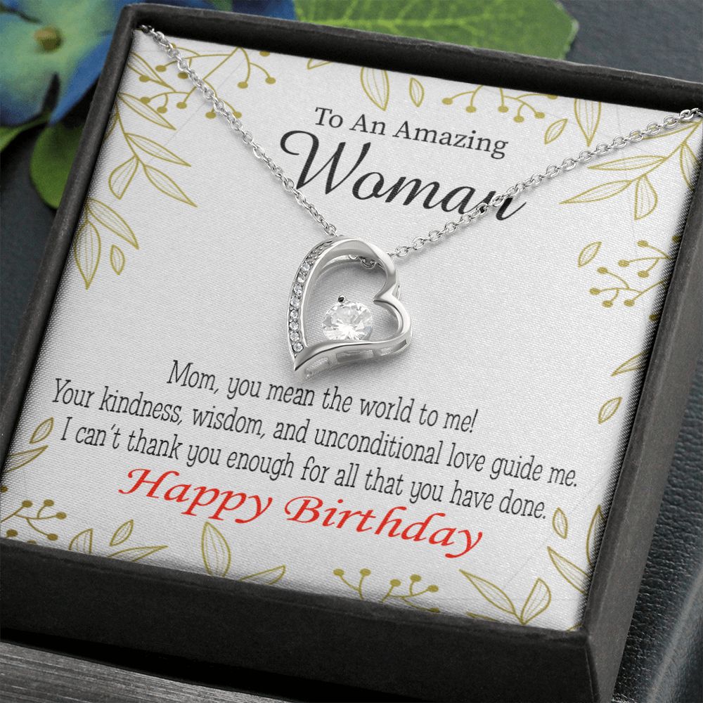 To Mom Birthday Message You Mean the World to Me Forever Necklace w Message Card-Express Your Love Gifts