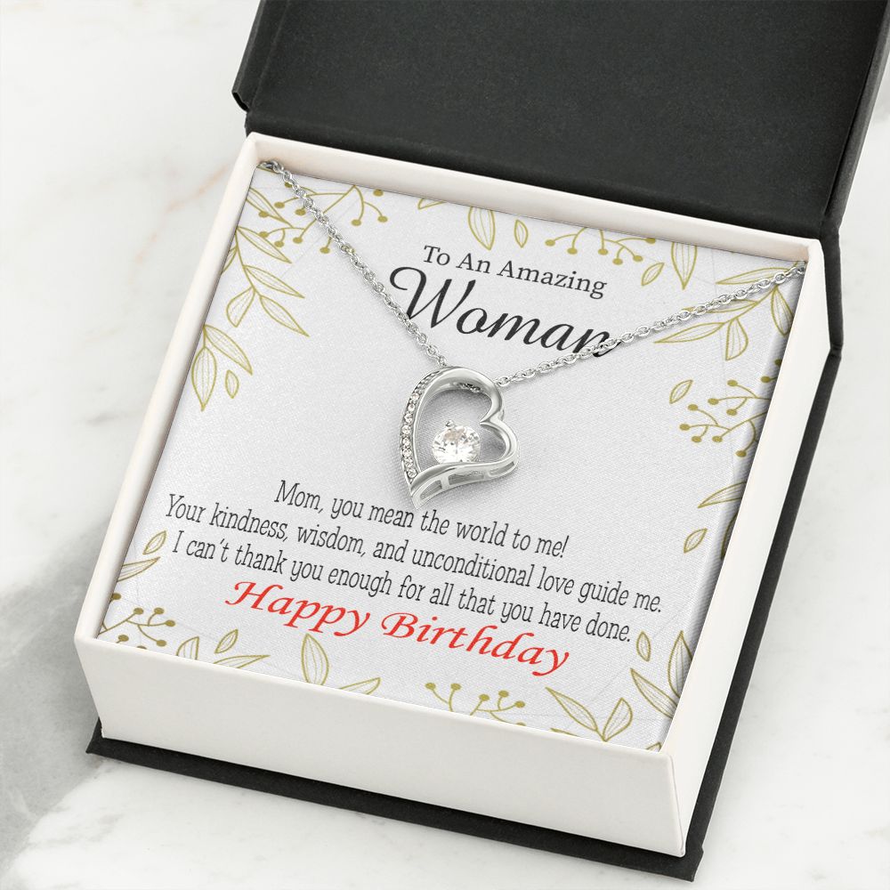 To Mom Birthday Message You Mean the World to Me Forever Necklace w Message Card-Express Your Love Gifts