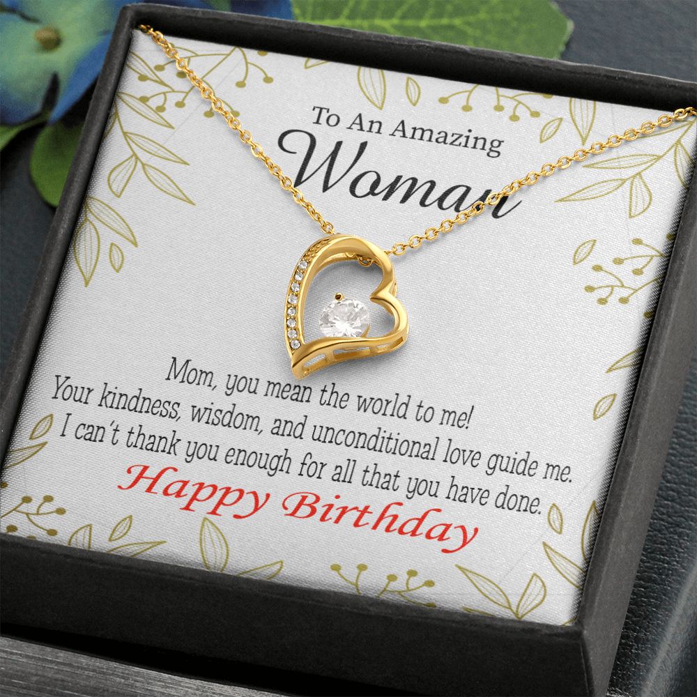 To Mom Birthday Message You Mean the World to Me Forever Necklace w Message Card-Express Your Love Gifts