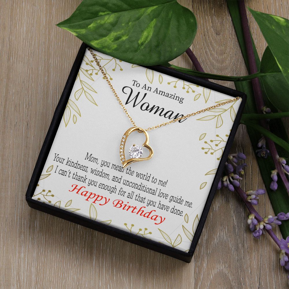 To Mom Birthday Message You Mean the World to Me Forever Necklace w Message Card-Express Your Love Gifts