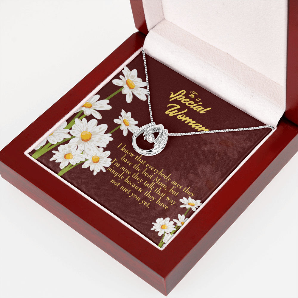 To Mom Everybody Lucky Horseshoe Necklace Message Card 14k w CZ Crystals-Express Your Love Gifts