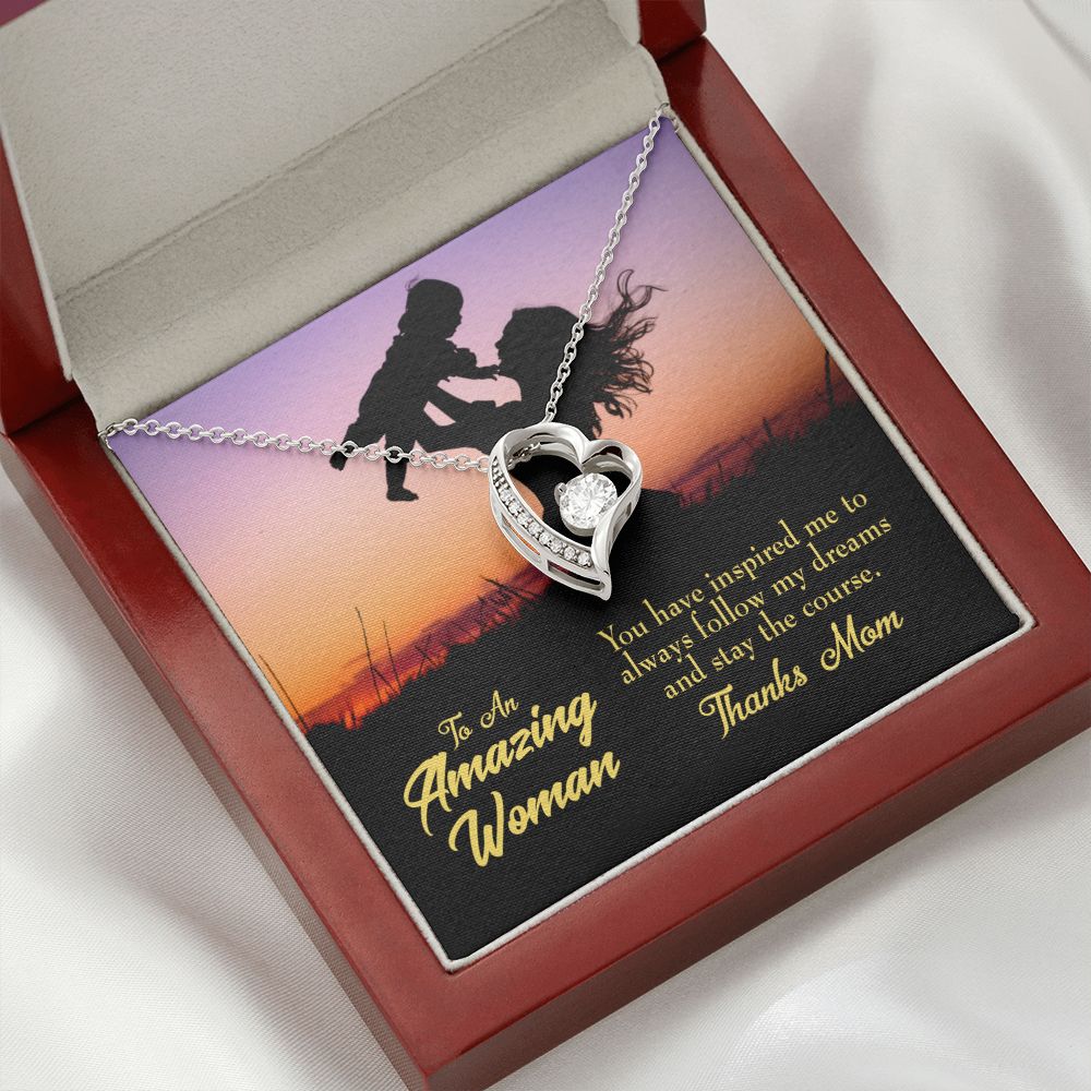 To Mom Follow my Dreams Forever Necklace w Message Card-Express Your Love Gifts