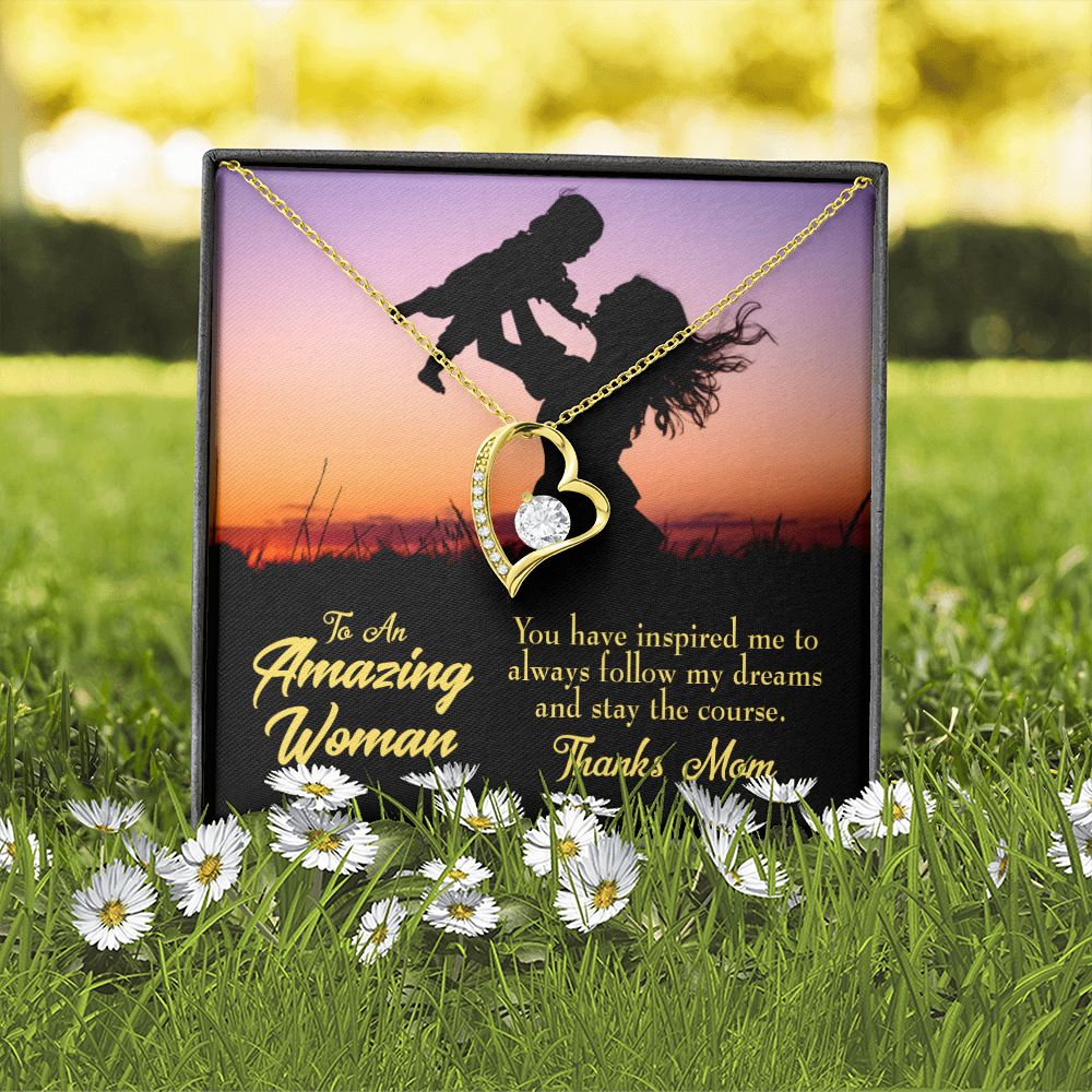 To Mom Follow my Dreams Forever Necklace w Message Card-Express Your Love Gifts