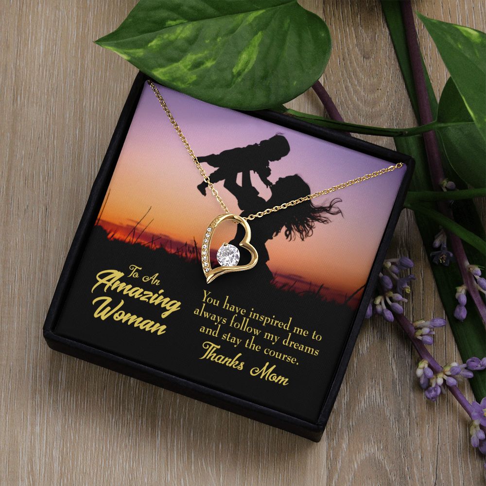 To Mom Follow my Dreams Forever Necklace w Message Card-Express Your Love Gifts