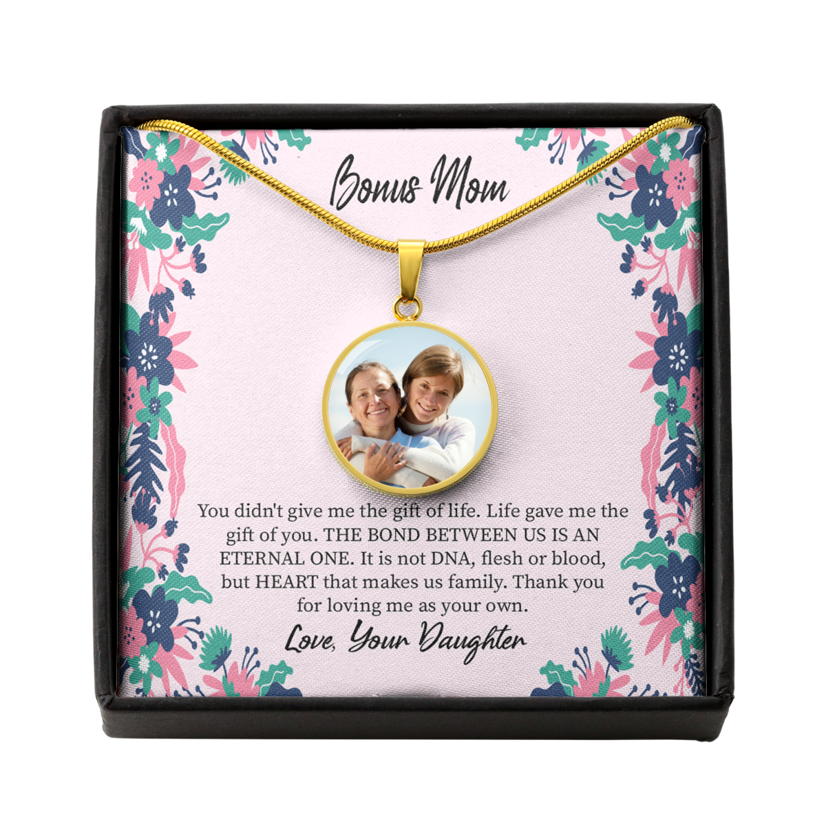To Mom From Daughter Personalized Necklace Bonus Mom Message Circle Pendant Stainless Steel or 18k Gold 18-22"-Express Your Love Gifts