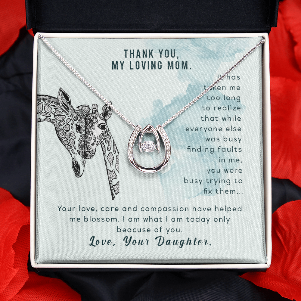 To Mom From Daughter Taken me Long Time Lucky Horseshoe Necklace Message Card 14k w CZ Crystals-Express Your Love Gifts