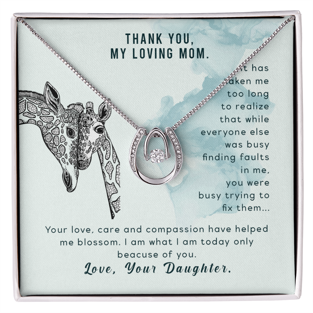 To Mom From Daughter Taken me Long Time Lucky Horseshoe Necklace Message Card 14k w CZ Crystals-Express Your Love Gifts