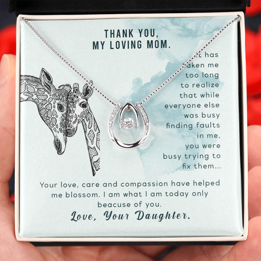 To Mom From Daughter Taken me Long Time Lucky Horseshoe Necklace Message Card 14k w CZ Crystals-Express Your Love Gifts