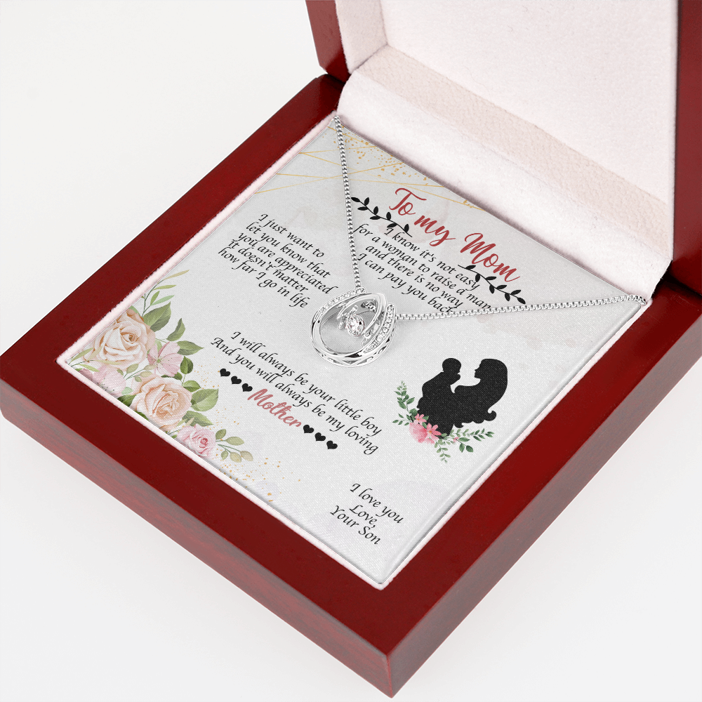 To Mom From Son Always Your Little Boy Lucky Horseshoe Necklace Message Card 14k w CZ Crystals-Express Your Love Gifts