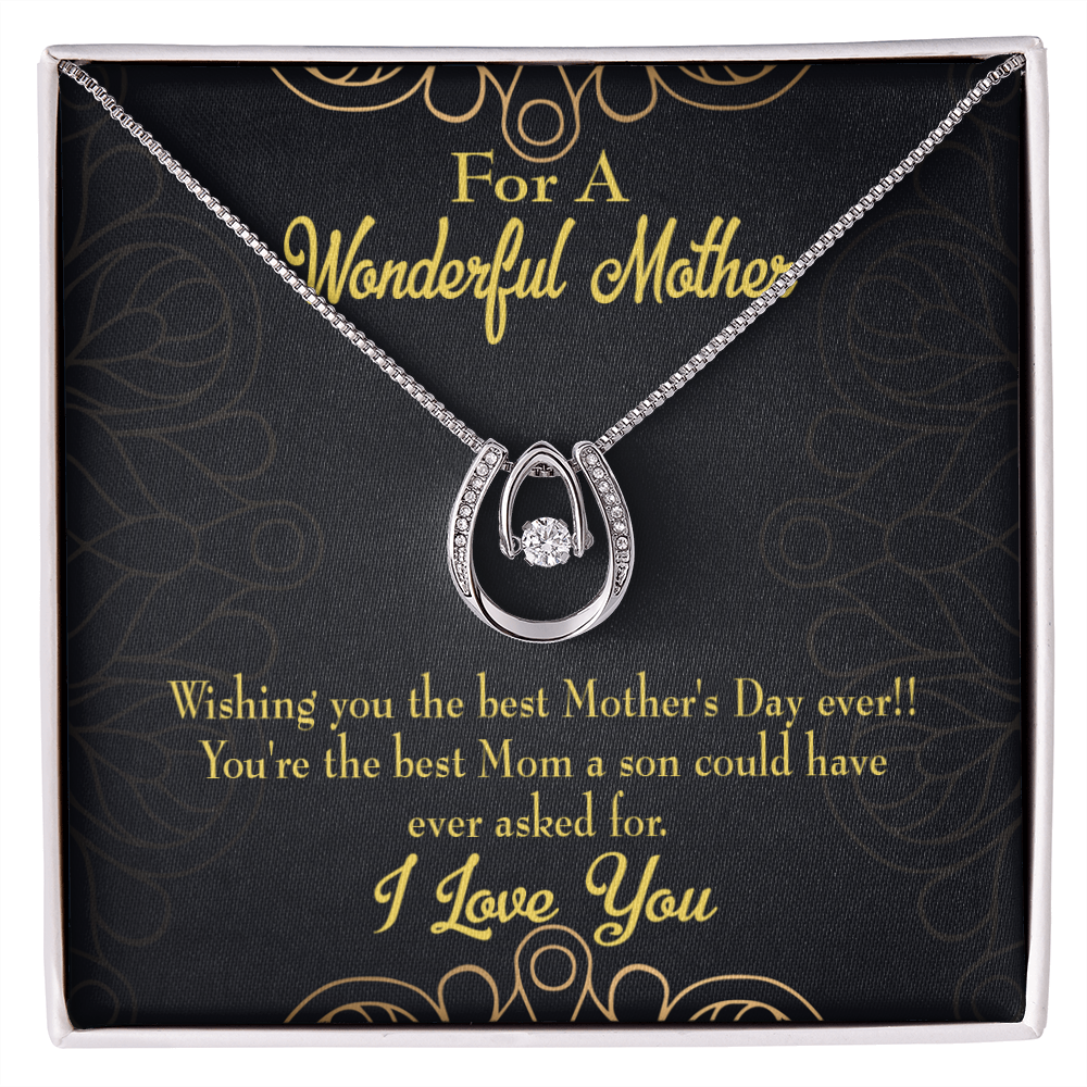 To Mom from Son Wishing You Lucky Horseshoe Necklace Message Card 14k w CZ Crystals-Express Your Love Gifts