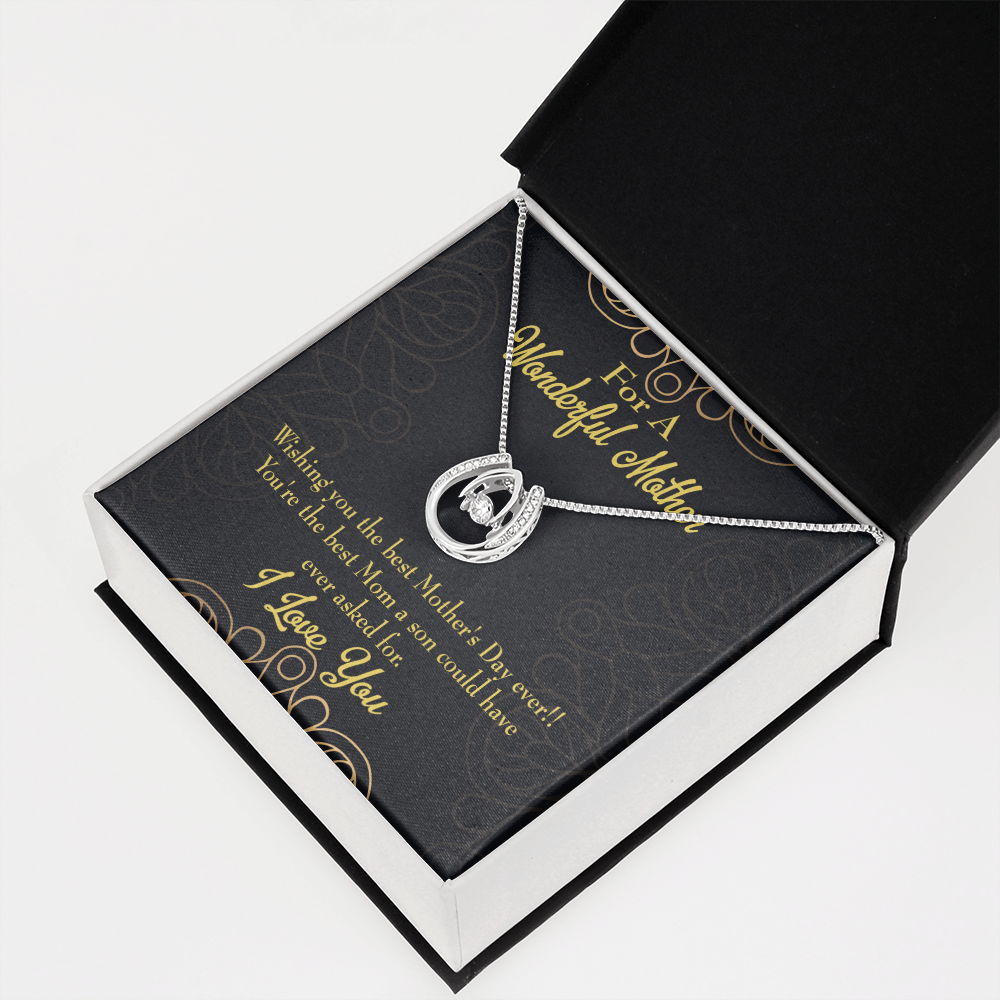 To Mom from Son Wishing You Lucky Horseshoe Necklace Message Card 14k w CZ Crystals-Express Your Love Gifts