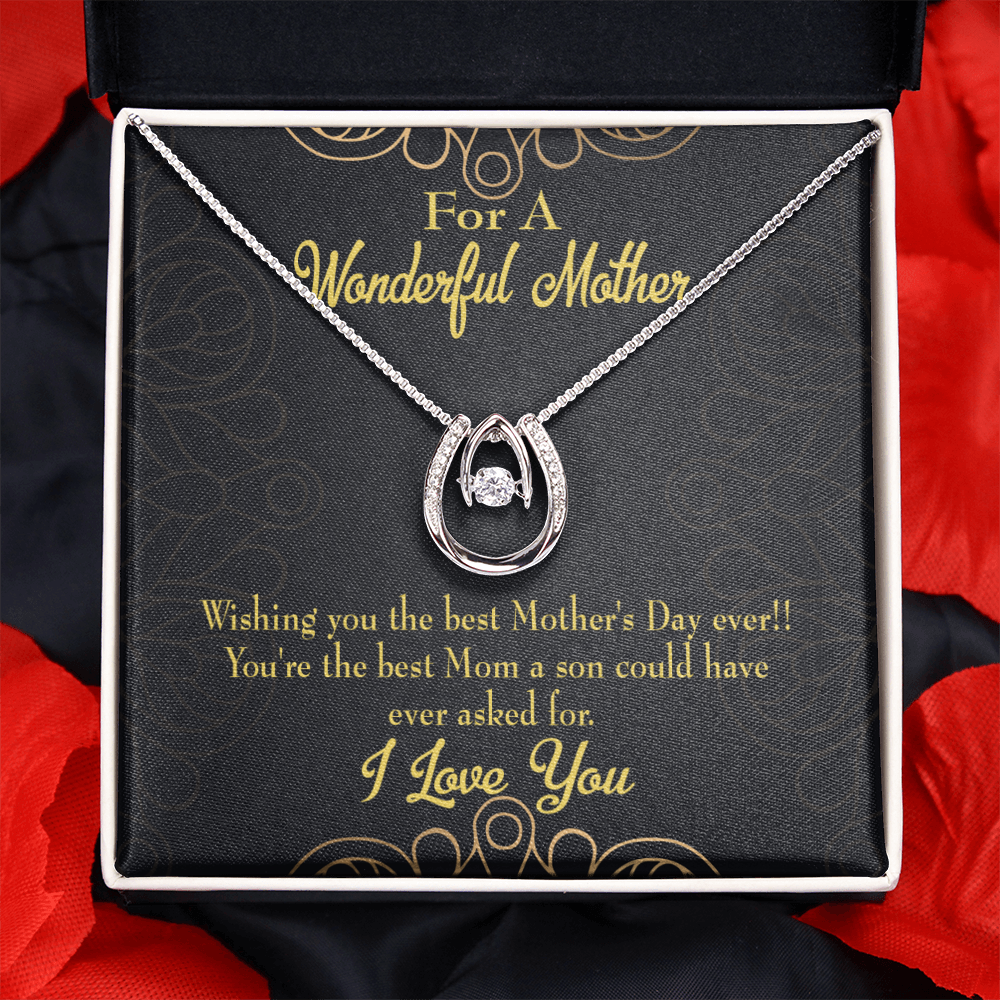 To Mom from Son Wishing You Lucky Horseshoe Necklace Message Card 14k w CZ Crystals-Express Your Love Gifts