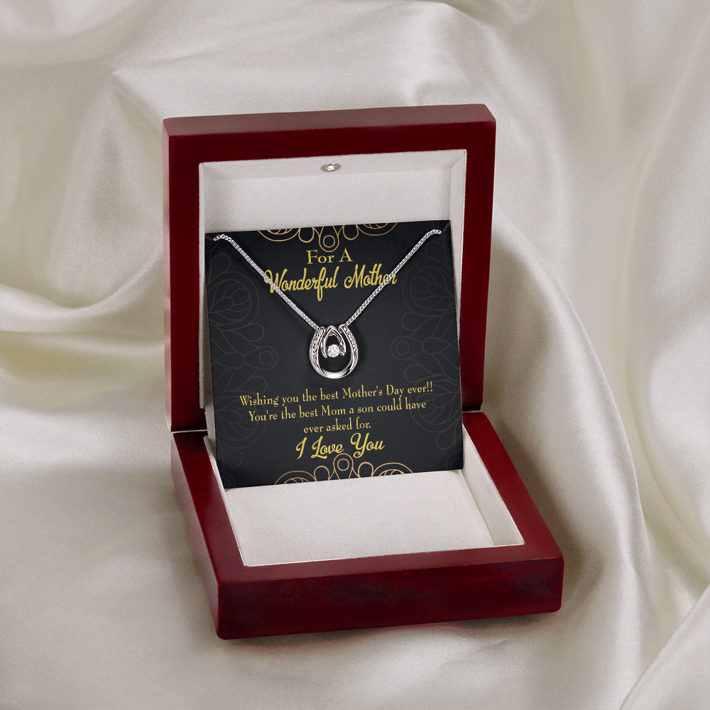 To Mom from Son Wishing You Lucky Horseshoe Necklace Message Card 14k w CZ Crystals-Express Your Love Gifts