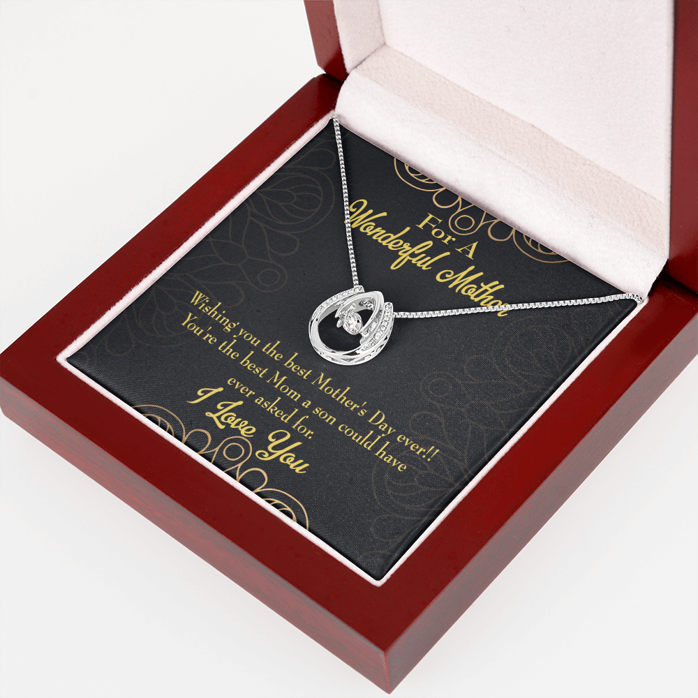 To Mom from Son Wishing You Lucky Horseshoe Necklace Message Card 14k w CZ Crystals-Express Your Love Gifts