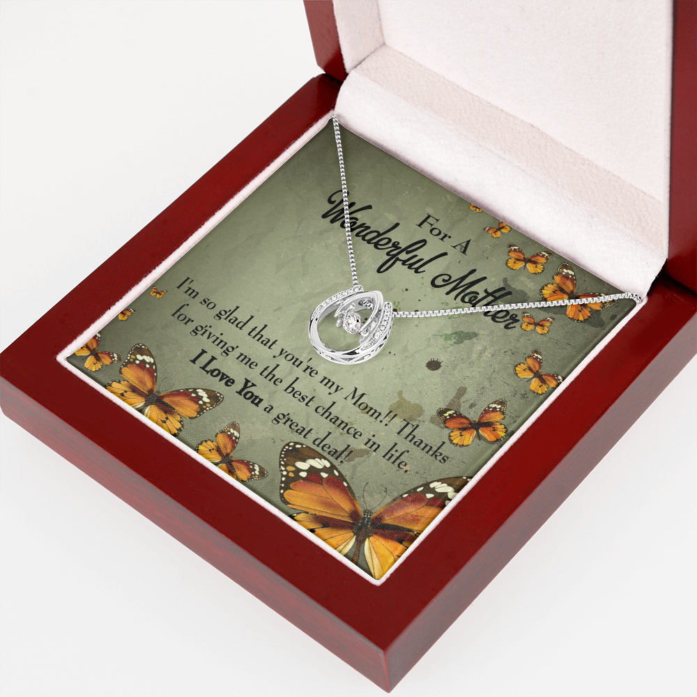 To Mom I'm So Glad Lucky Horseshoe Necklace Message Card 14k w CZ Crystals-Express Your Love Gifts