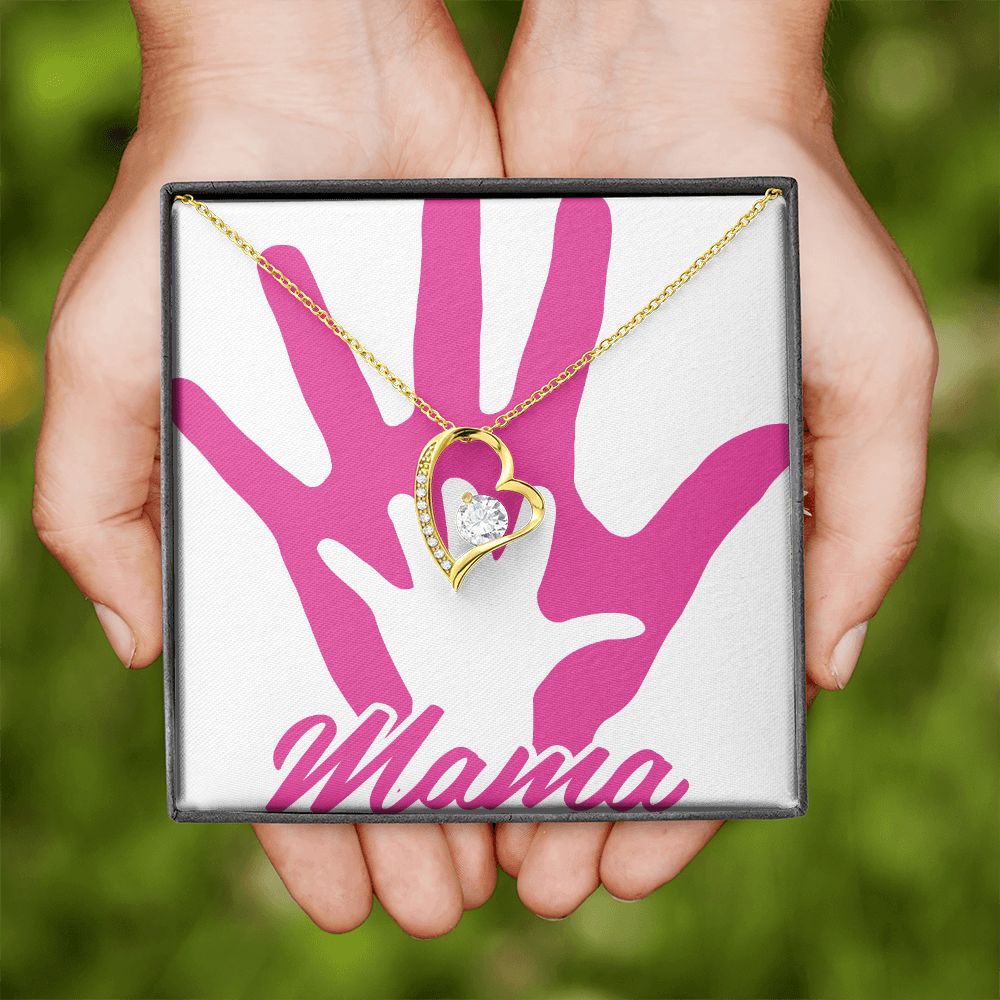 To Mom Mama's Hand Forever Necklace w Message Card-Express Your Love Gifts