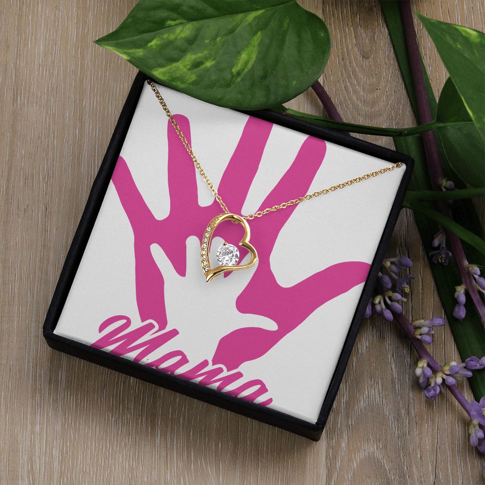 To Mom Mama's Hand Forever Necklace w Message Card-Express Your Love Gifts