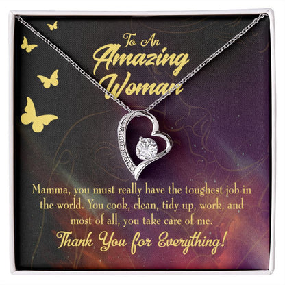 To Mom Mom Tough Job Forever Necklace w Message Card-Express Your Love Gifts